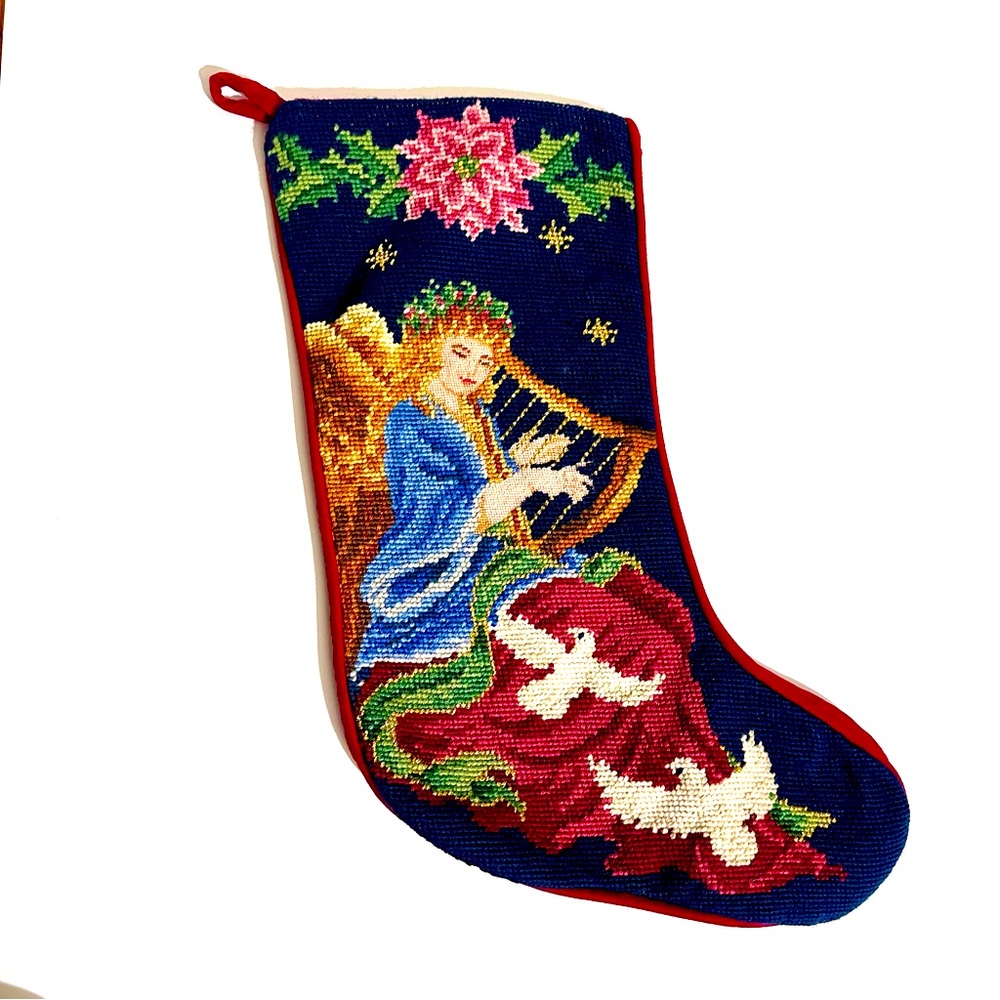 Vintage 1991 Needlepoint Christmas Stocking